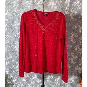 Vintage Y2K Sweater 2000s Red Sparkle Holiday Festive Cocktail Party Size Medium
